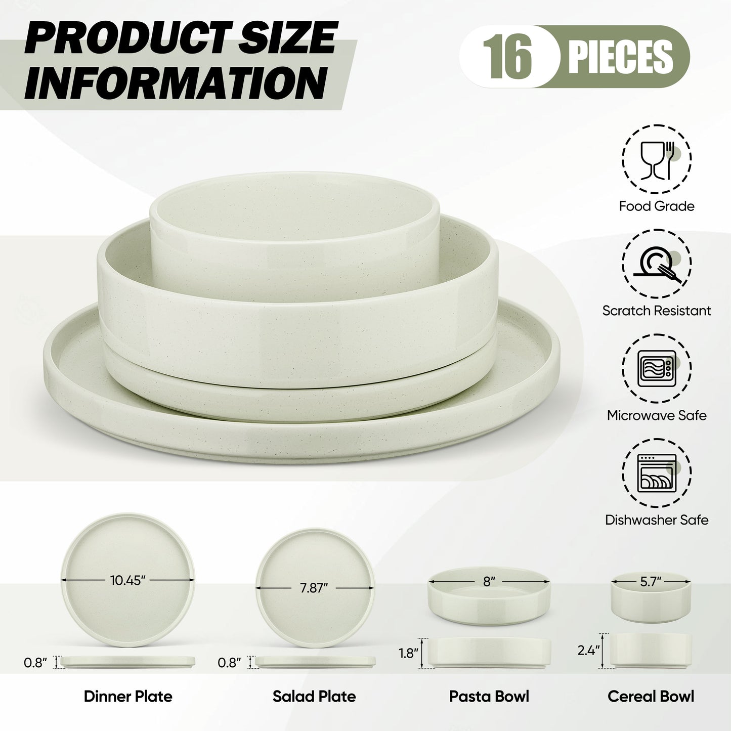 Vesteel 16 Pieces Dinnerware Sets, Premium Stoneware Dishes Set for 4, Speckled Plates and Bowls Set for Home Restaurant, Microwave and Dishwasher Safe - Off-white