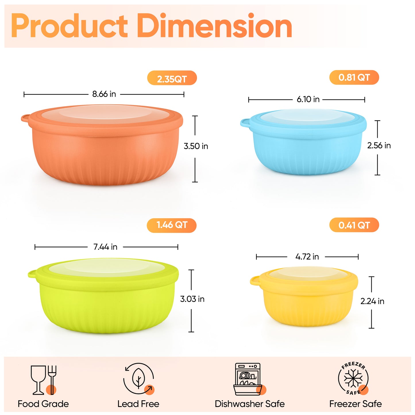 Vesteel 8Pcs Mixing Bowl Set with Lids, Nesting Plastic Bowls for for Mixing Serving Preparing Storage, Kitchen Prep Bowls, Dishwasher Safe, Multi-Color