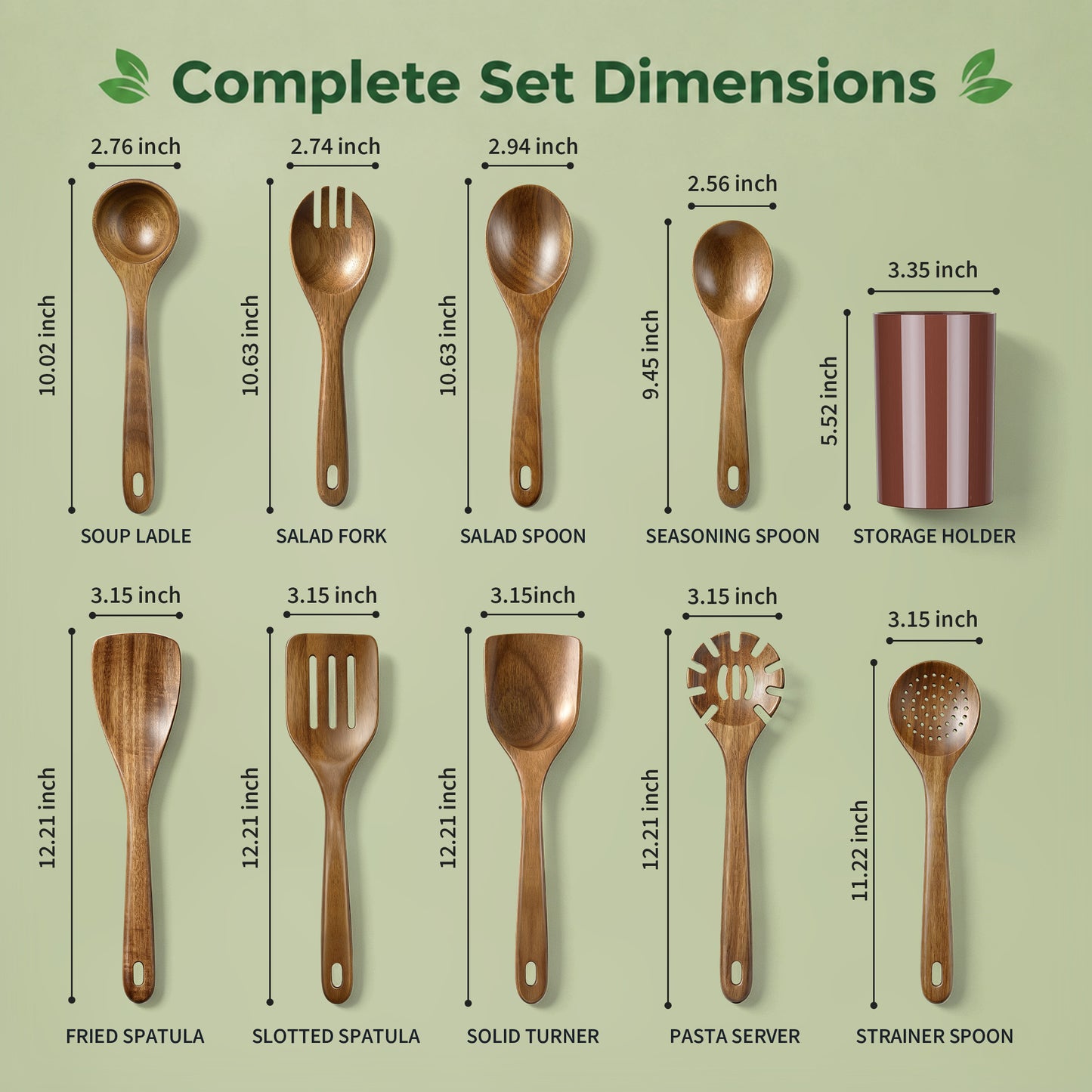 Vesteel 10-Piece Kitchen Utensil Set with Holder, Wooden Spoons for Cooking, Natural Acacia Wood Cooking Spoon Spatula Set, Heat-Resistant Kitchen Utensils Safe for Nonstick Cookware & Easy to Clean