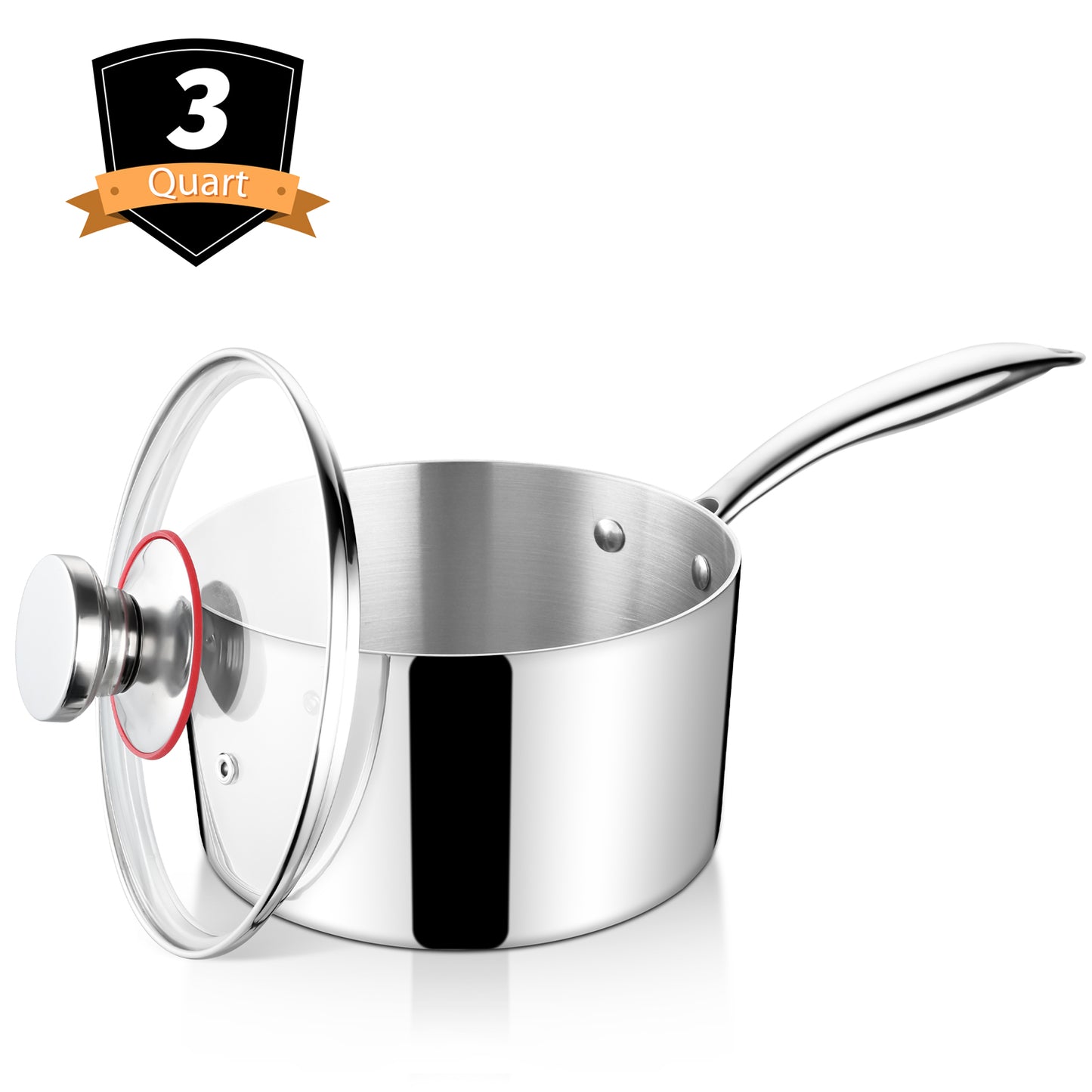Vesteel 3 Quart Saucepan with Lid, Tri-Ply Stainless Steel Sauce Pan, 3qt Small Induction Cooking Pot with Ergonomic Handle, Small Pan for Making Sauce, Warming Milk, Boiling Eggs, Dishwasher Safe