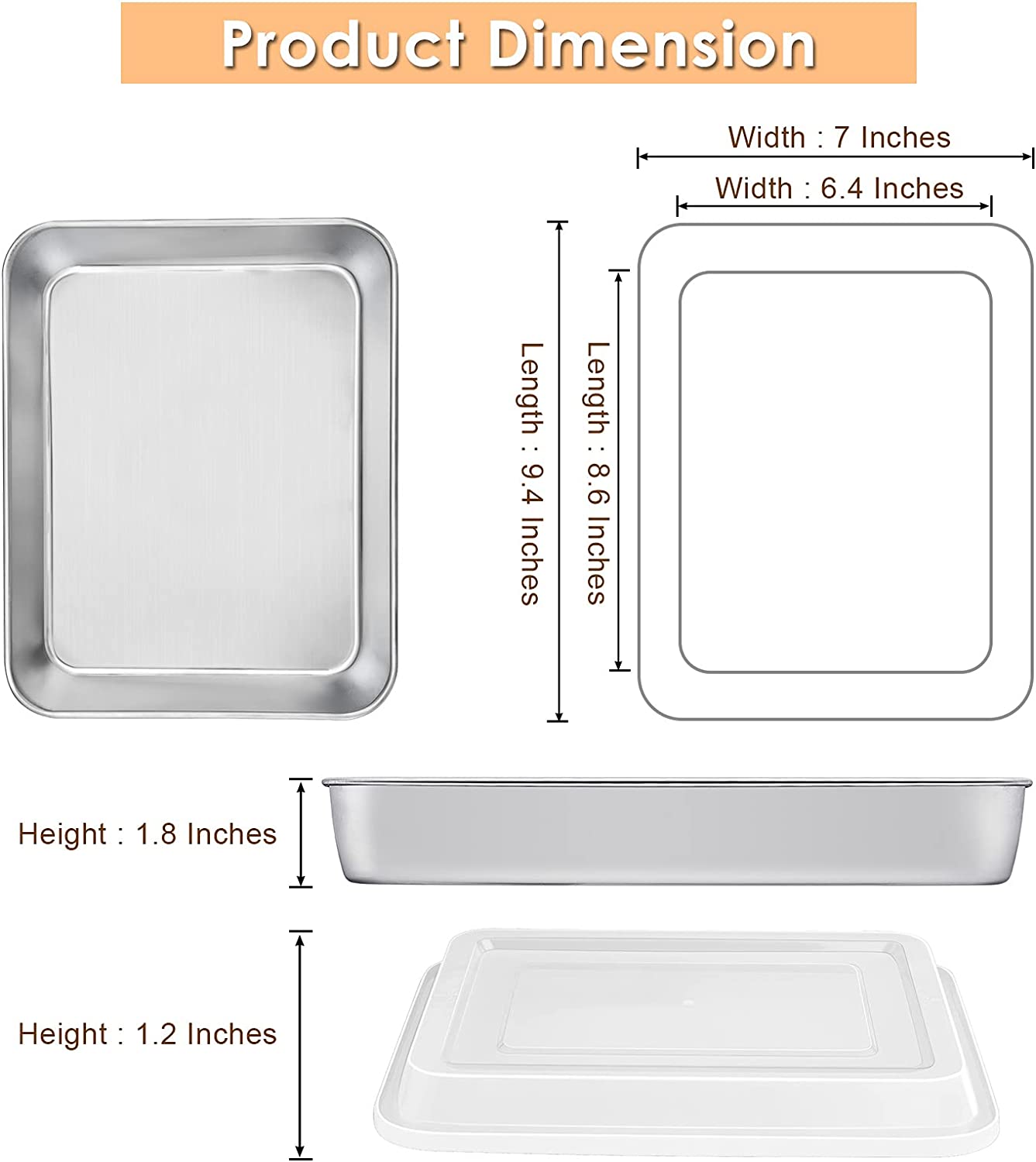 Vesteel 9 inch Baking Pan with Lid Set of 4 (2 Baking Sheets+ 2 Lids), Stainless Steel Baking Sheet Cake Pans for Toaster Oven, Bakeware Set for Cakes Brownies Casseroles
