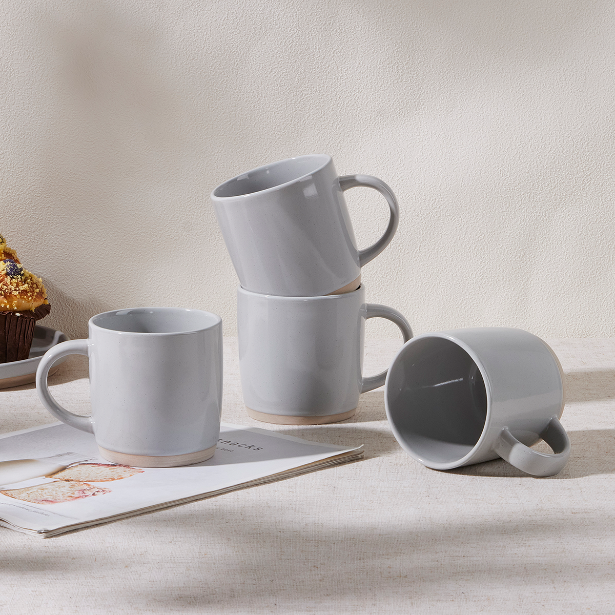Vesteel Coffee Mugs Set of 4, 12oz Porcelain Coffee Cups with handle, Ceramic Stoneware Mug for Milk, Coffee, Hot Cocoa, Microwave & Dishwasher Safe, Light Gray