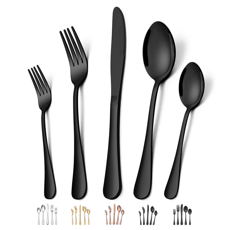 Black Silverware Set, Vesteel 20 Piece Stainless Steel Flatware Cutlery Set for 4, Mirror Finish, Dishwasher Safe