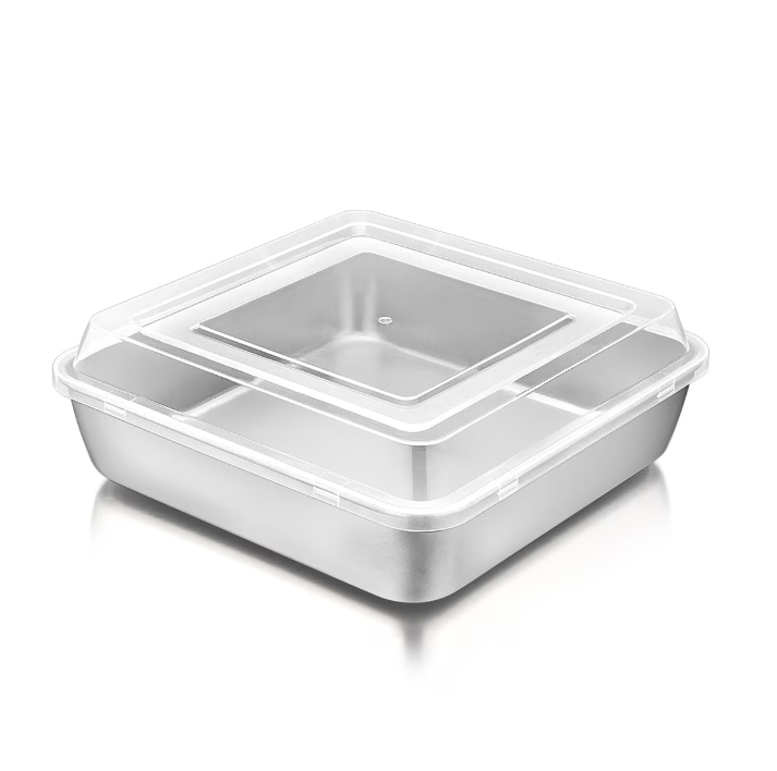 8 inch Square Cake Pan with Lid, Vesteel Non-Stick Stainless Steel Rectangle Brownies Baking Pan, Non-Toxic & Warp Resistant, Rust Free & Dishwasher Safe