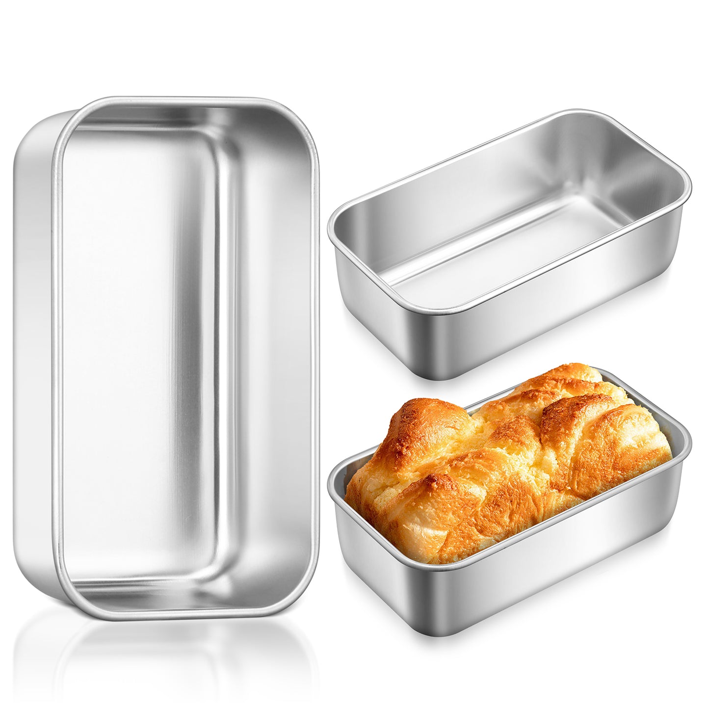 Mini Loaf Pan Set of 3, Vesteel 6” x 3.5” Baking Bread Pans, Stainless Steel Loaf Toast Baking Pans For Bread Meatloaf Lasagna Cake, Healthy & Non Toxic, Oven & Dishwasher Safe
