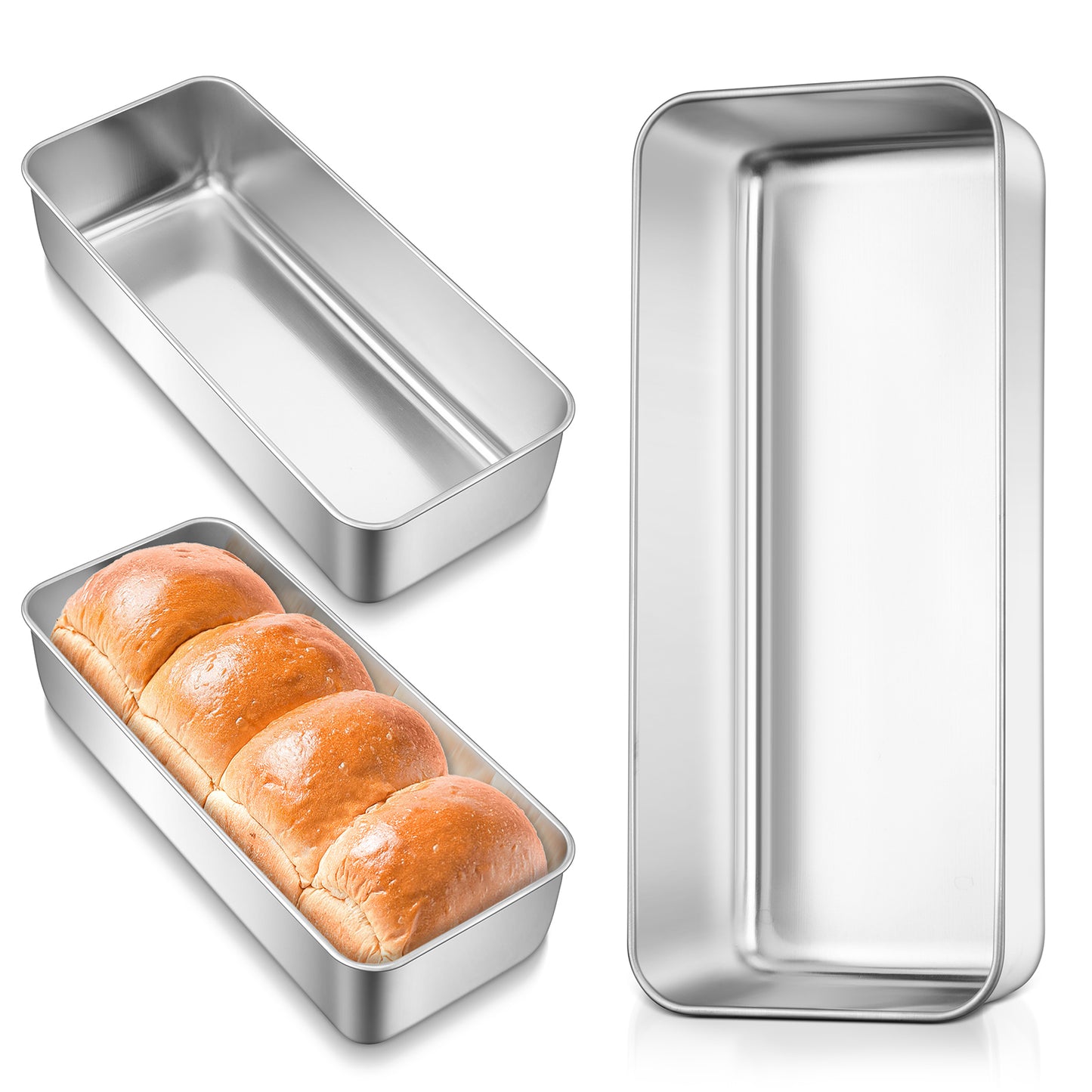 Vesteel 12 x 5 Inch Loaf Pan Set of 3, Stainless Steel Baking Bread Pans, Large Toast Baking Pans for Meatloaf, Cake & Homemade Bread, Non Toxic & Dishwasher Safe