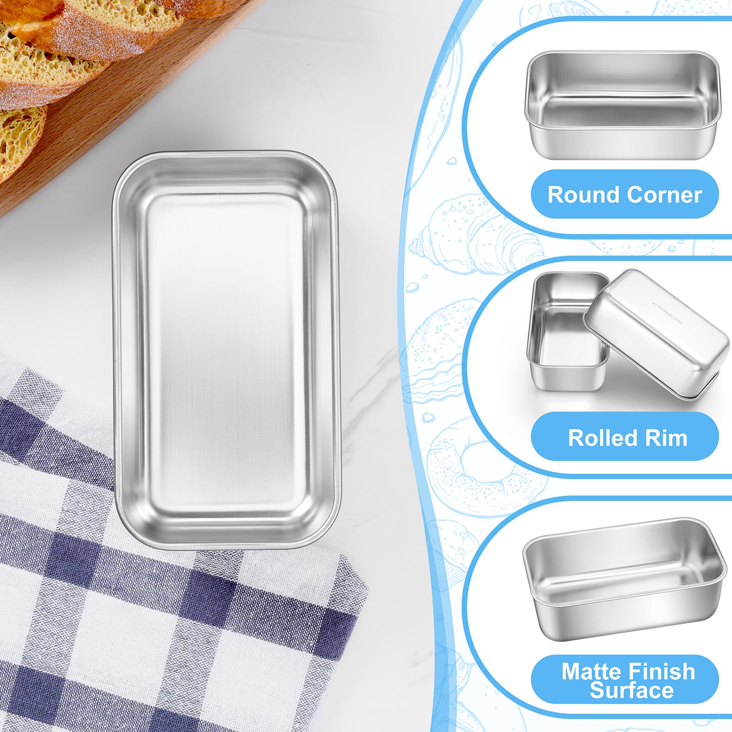Mini Loaf Pan Set of 3, Vesteel 6” x 3.5” Baking Bread Pans, Stainless Steel Loaf Toast Baking Pans For Bread Meatloaf Lasagna Cake, Healthy & Non Toxic, Oven & Dishwasher Safe