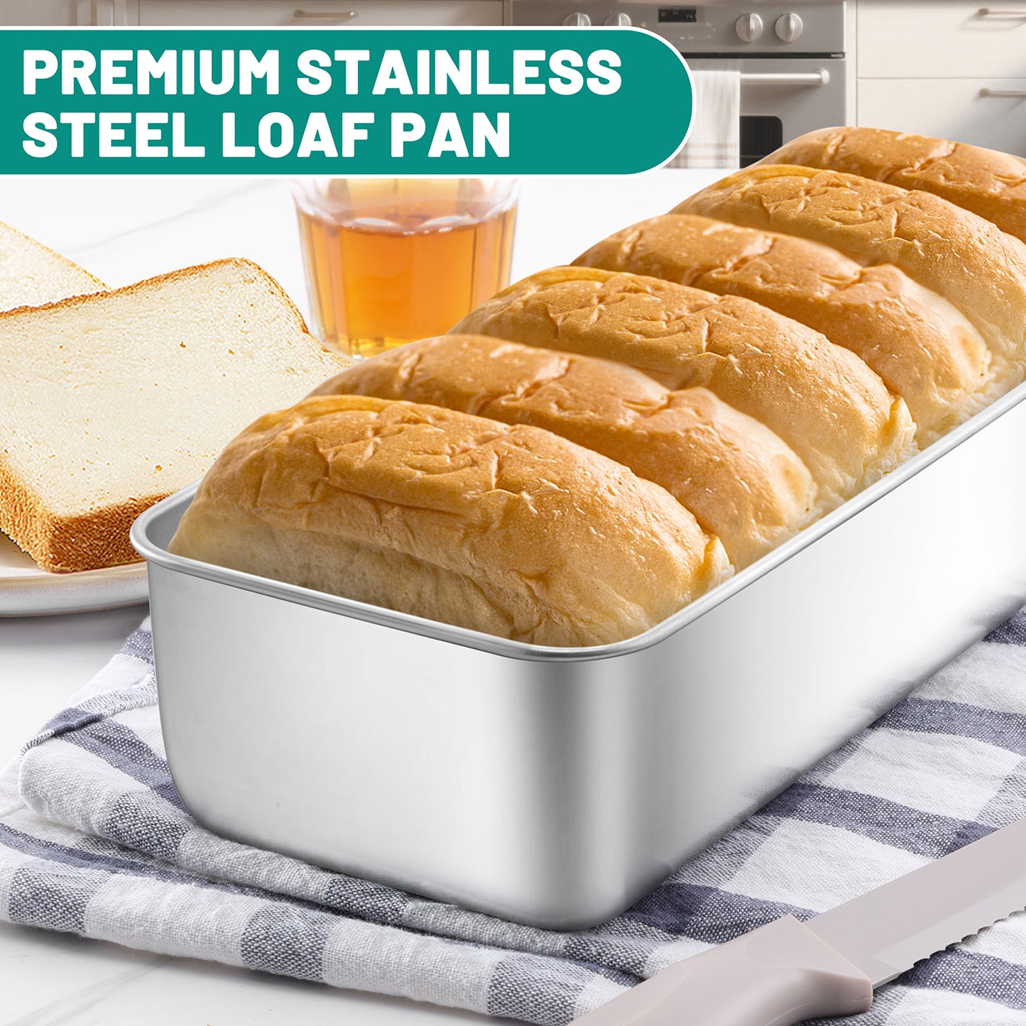 Vesteel 12 x 5 Inch Loaf Pan Set of 2, Stainless Steel Baking Bread Pans, Large Toast Baking Pans for Meatloaf, Cake & Homemade Bread, Non Toxic & Dishwasher Safe