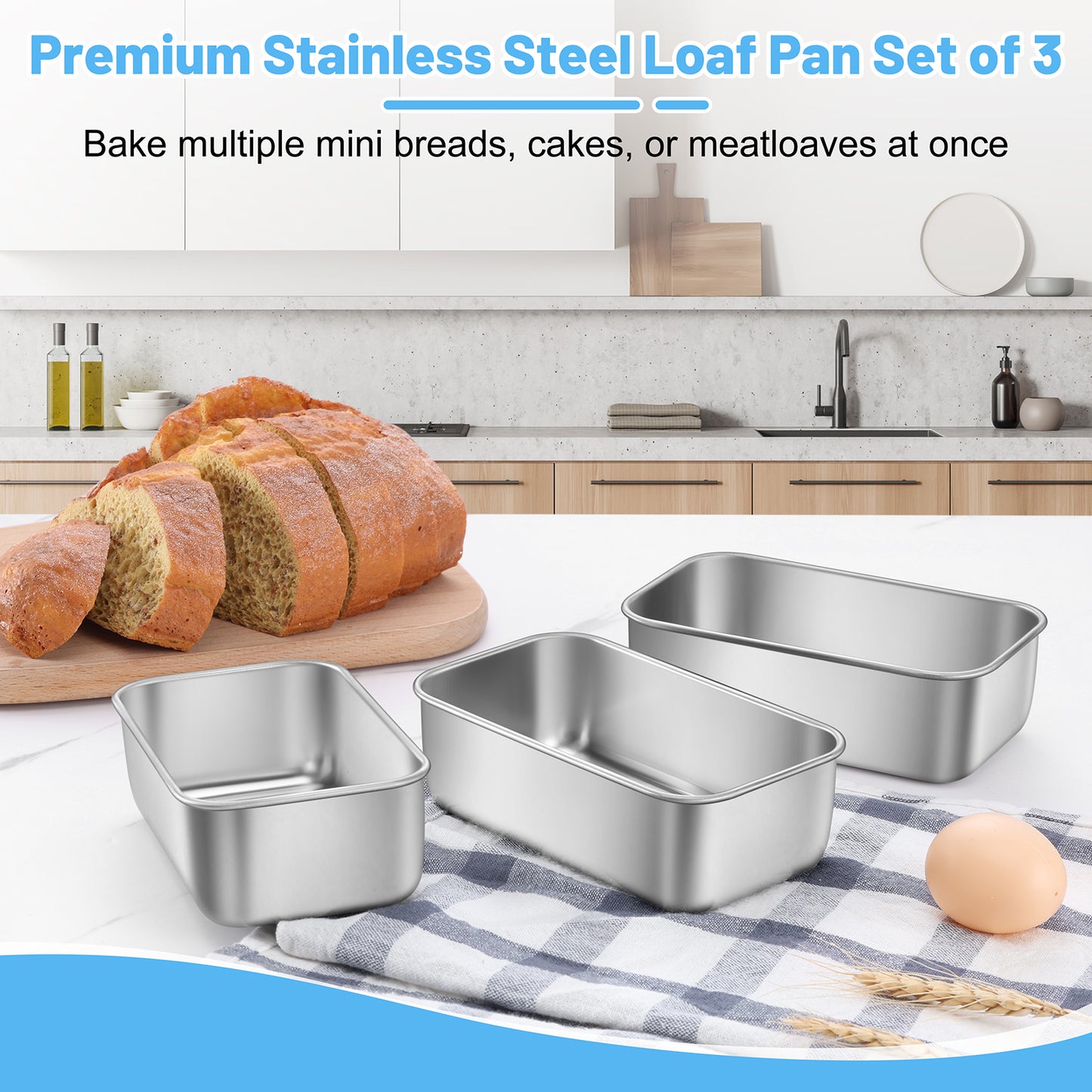 Mini Loaf Pan Set of 3, Vesteel 6” x 3.5” Baking Bread Pans, Stainless Steel Loaf Toast Baking Pans For Bread Meatloaf Lasagna Cake, Healthy & Non Toxic, Oven & Dishwasher Safe
