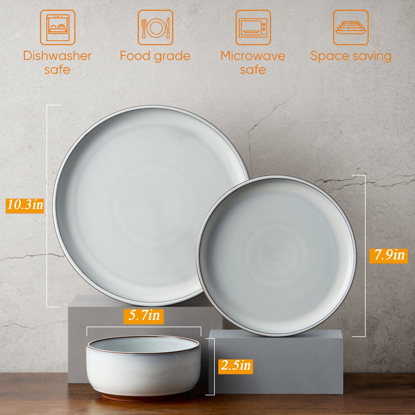 Vesteel 12-Piece Dinnerware Sets, Stoneware Dish and Bowls Set for 4, Ceramic Plates Set with Zisha Clay Base for Home Kitchen, Chip & Scratch Resistant - Ivory White