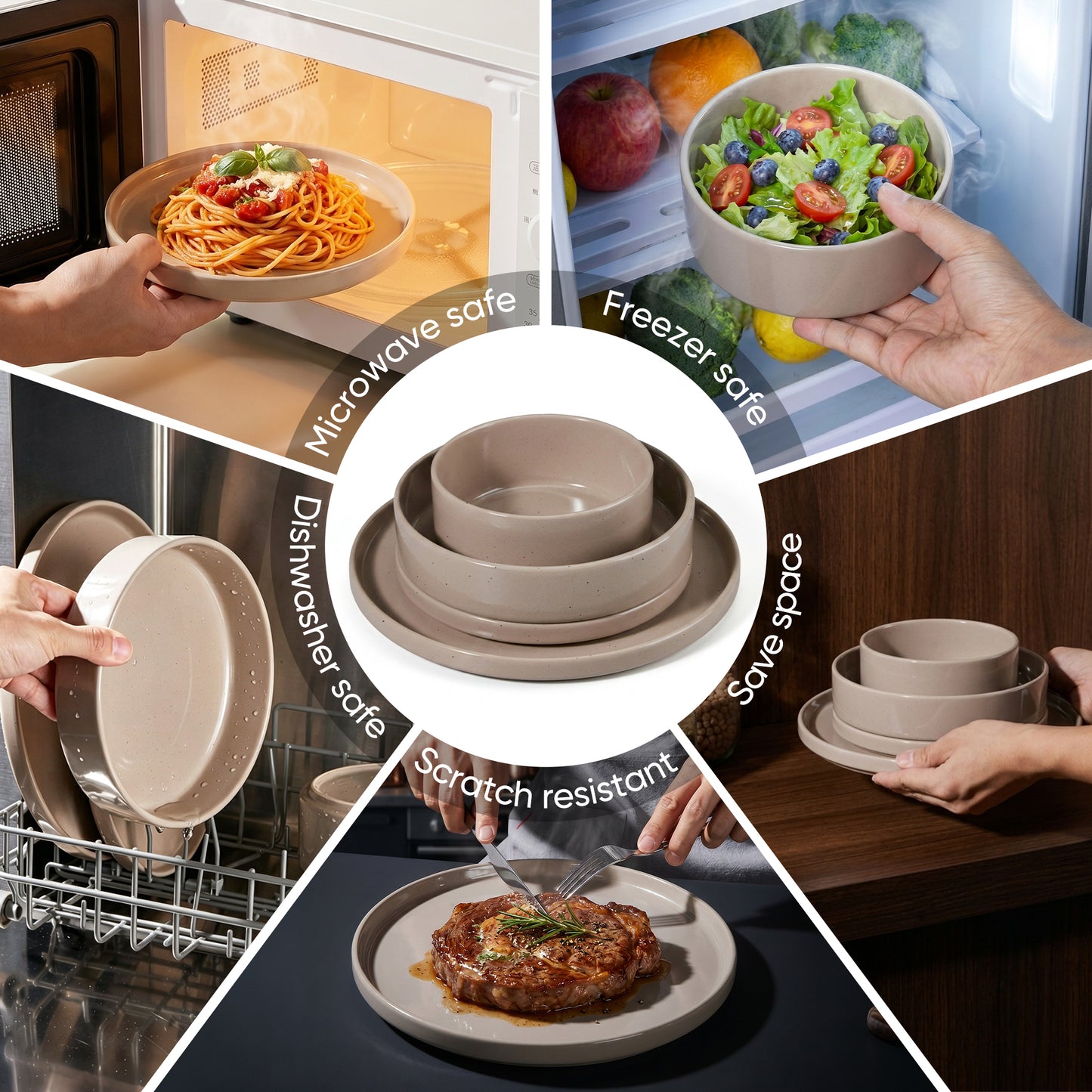Onader 8-Piece Stoneware Dinnerware Set, Speckled Porcelain Plates and Bowls for the Kitchen, High-Quality Handcrafted Ceramic Dinnerware, Microwave & Dishwasher Safe - Coffee Brown