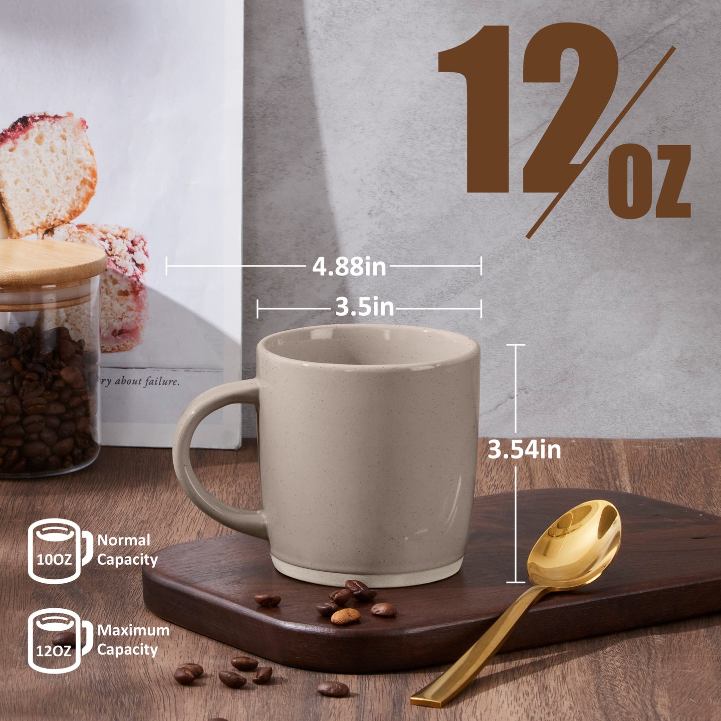 Vesteel Coffee Mugs Set of 6, 12oz Ceramic Coffee Cups Set with Makeup Clay for Coffee Tea Milk, Mug Gifts for Thanksgiving Day Anniversary, Cappuccino Brown