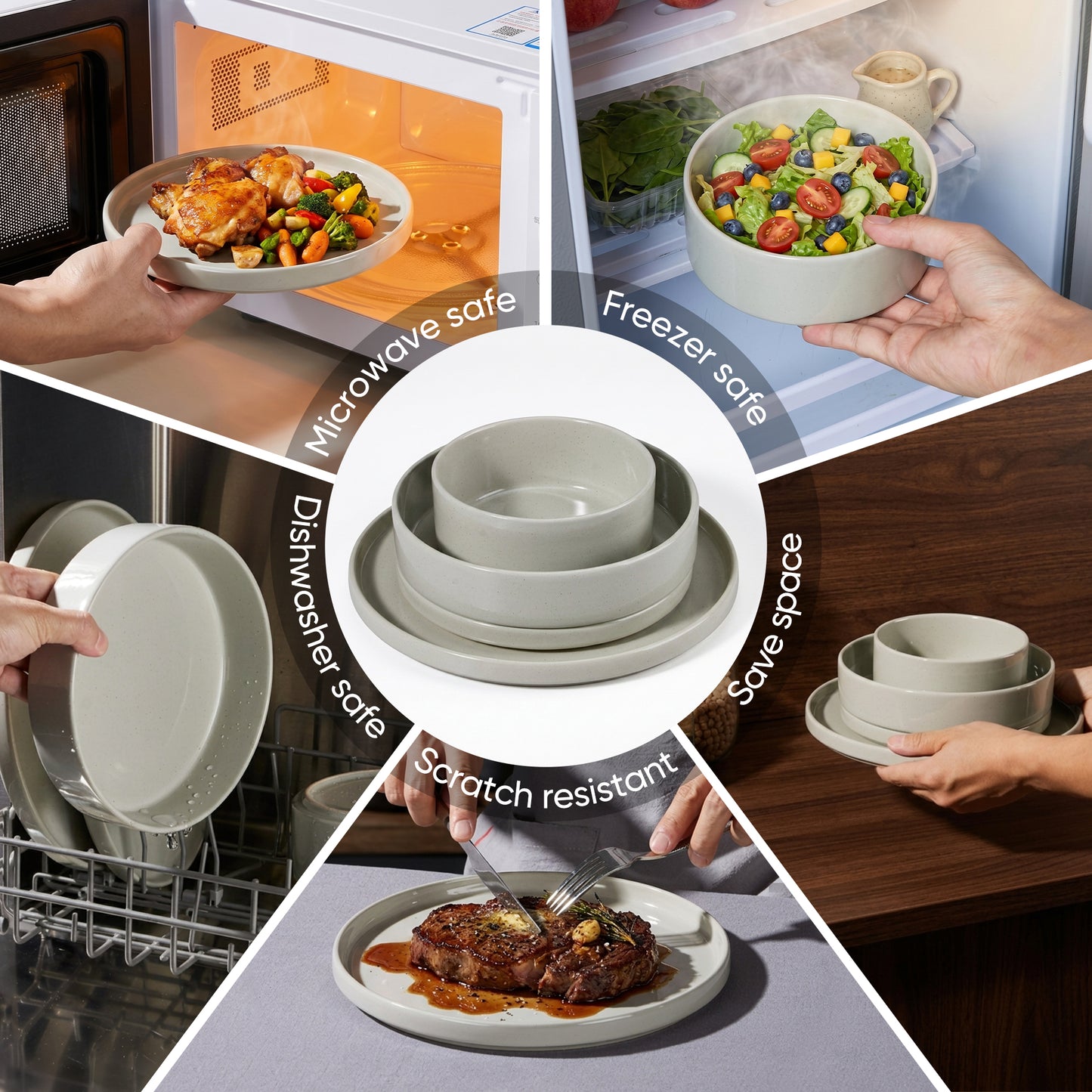 Onader 8-Piece Stoneware Dinnerware Set, Speckled Porcelain Plates and Bowls for the Kitchen, High-Quality Handcrafted Ceramic Dinnerware, Microwave & Dishwasher Safe - Light Green