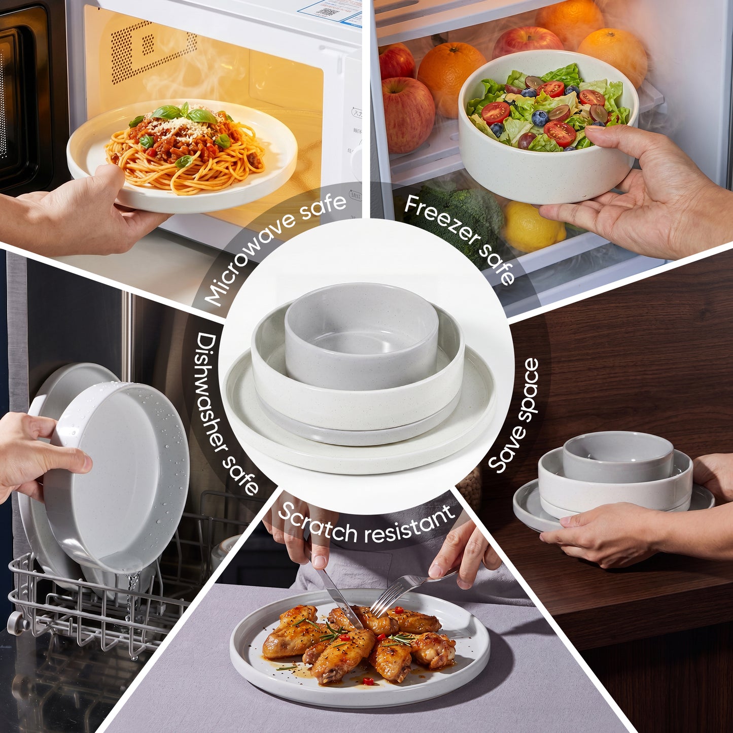 Onader 8-Piece Stoneware Dinnerware Set, Speckled Porcelain Plates and Bowls for the Kitchen, High-Quality Handcrafted Ceramic Dinnerware, Microwave & Dishwasher Safe - Multi - Color