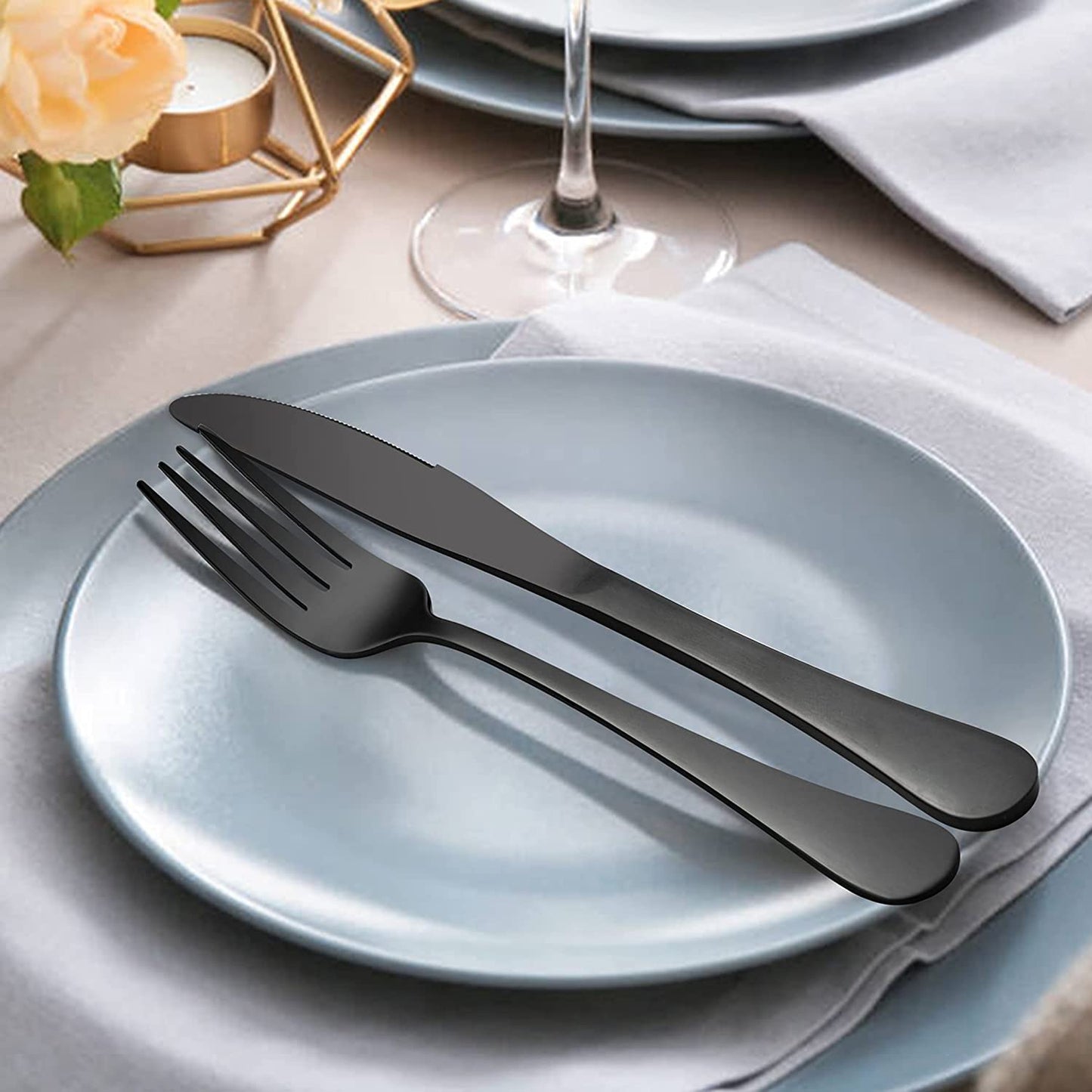 Vesteel 40-Piece Black Silverware Set, Stainless Steel Flatware Cutlery Set for 8, Restaurant Party Tableware Eating Utensils, Mirror Finish, Dishwasher Safe