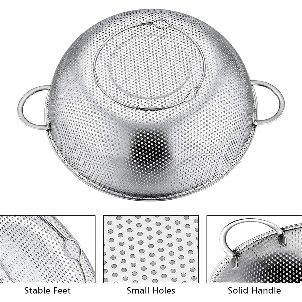 VeSteel Colander Set of 3, Stainless Steel Micro-Perforated Colanders Strainers for Draining Rinsing Washing, Ideal for Pasta Vegetables Fruits, Heavy Duty & Dishwasher Safe - 1/3/5 Quart