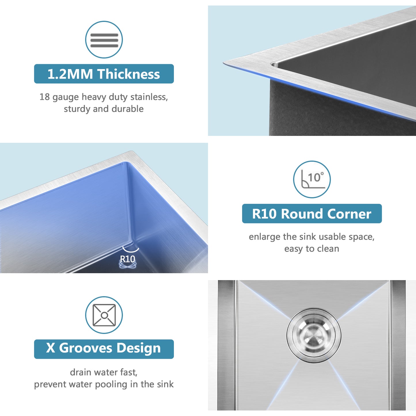 Vesteel Stainless Steel Kitchen Sink, 25” x 22” Single Bowl Drop in Kitchen Sink Topmount Sink, 10 inch Deep Workstation Sink Basin with 2 Sink