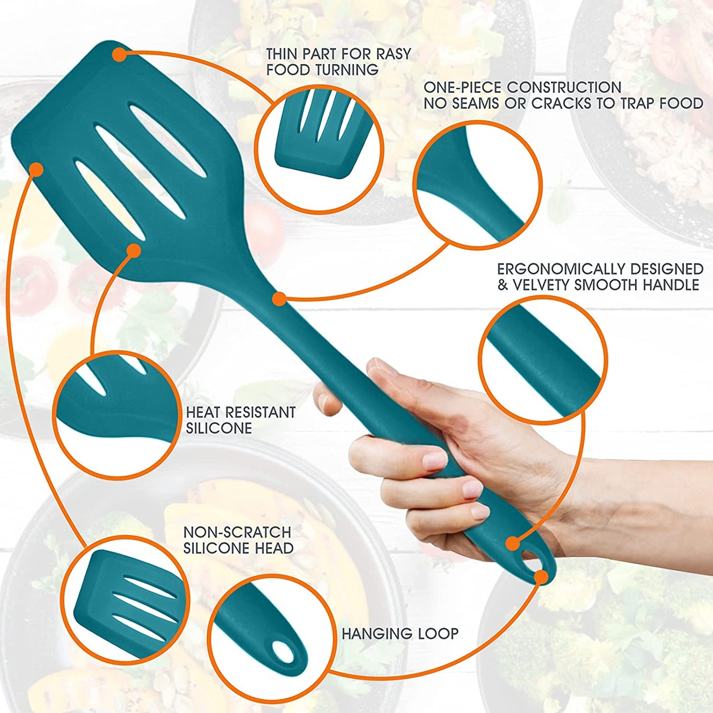 Vesteel 15-Piece Kitchen Utensils Set, Silicone Cooking Utensils with Holder, Non-stick Cookware Friendly & Heat Resistant - Teal Blue