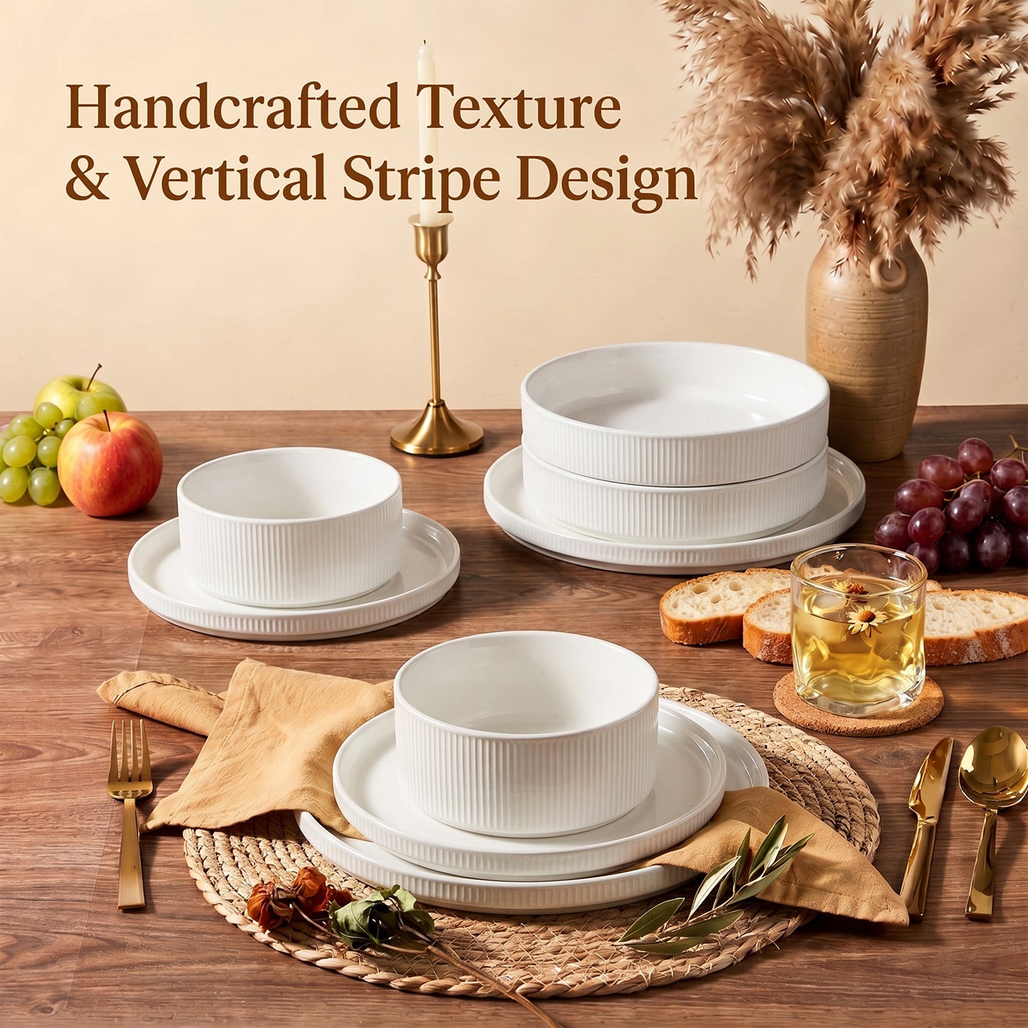 Onader 8-Piece Stoneware Dinnerware Set, Speckled Plates and Bowls Sets for Restaurant Kitchen Microwave & Dishwasher Safe, Speckle White