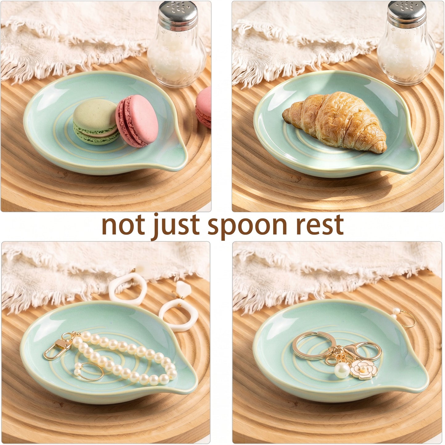 Vesteel Ceramic Spoon Rest, 5.1 inch Kitchen Teardrop Spoon Holder for Countertop, Utensil Rest for Spatula Ladle Tongs, Stove Top Spoon Tray, Heat-Resistant & Dishwasher Safe, Sage Green