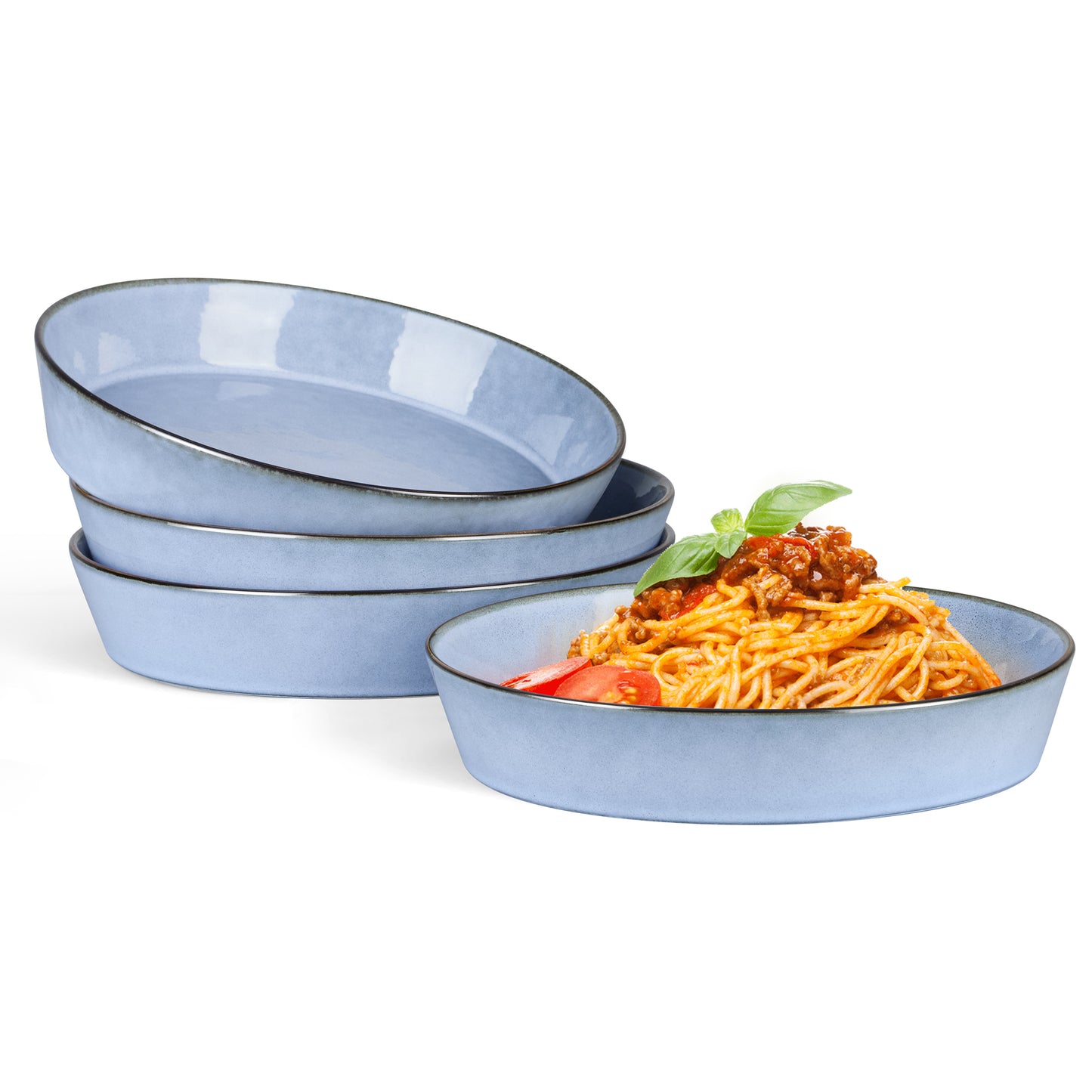 Vesteel Pasta Bowls Set of 4, 34oz Salad Plates for Home Kitchen, Double Reactive Glaze Large Wide Ceramic Bowls for Serving Dinner, Microwave & Dishwasher Safe, Grayish Blue