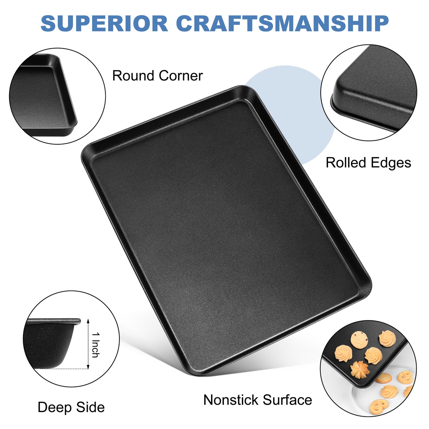 Vesteel Nonstick Baking Sheet Set of 4, Stainless Steel Baking Pan Tray Cookie Sheet, Half Sheet Bakeware Toaster Oven Pans for Baking
