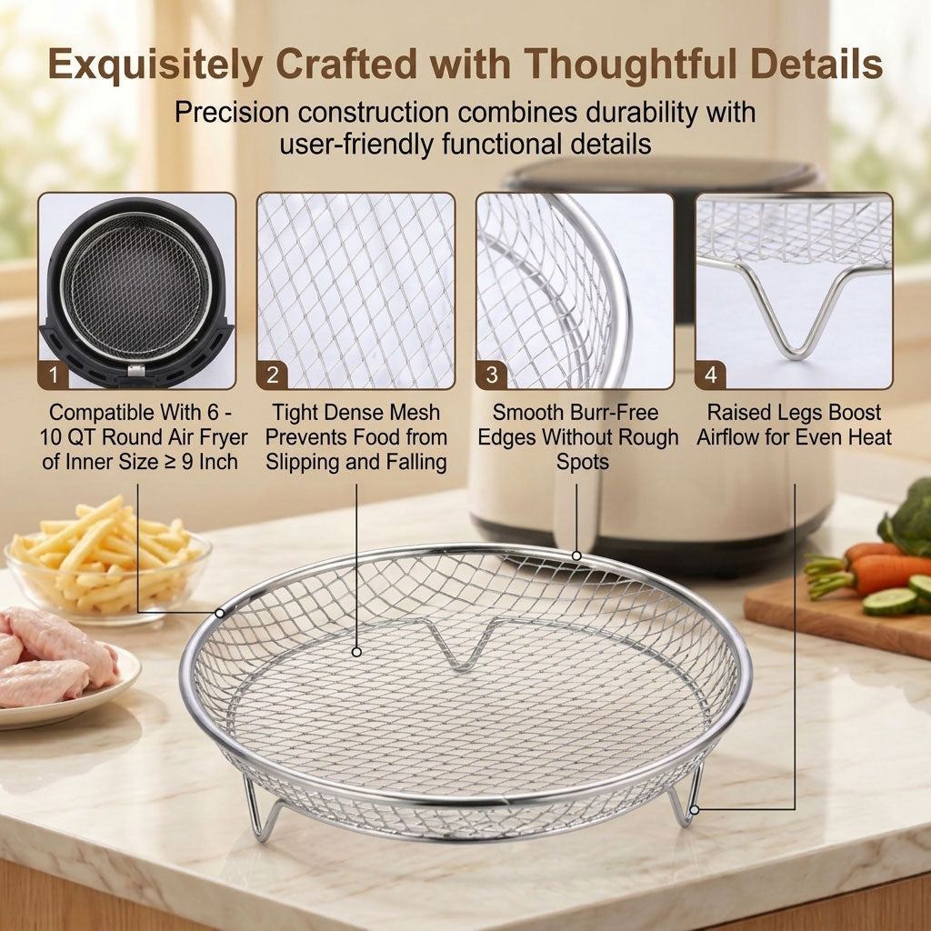 Vesteel Air Fryer Racks, 3 Tier Stainless Steel Air Fryer Basket Accessories, 7.9’’ Round Dehydrator Rack for Oven Baking Frying Roasting, Includes Silicon Feet & Anti-Scald Clamp, Dishwasher Safe