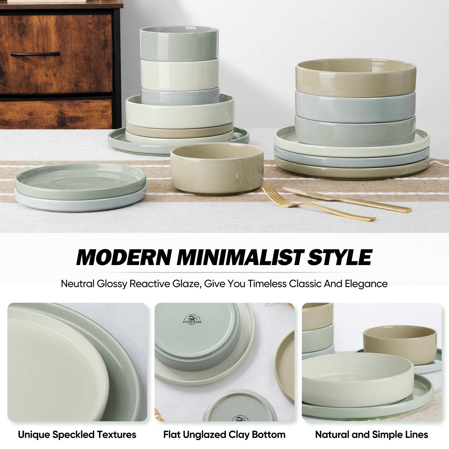 Vesteel 16 Pieces Dinnerware Sets, Premium Stoneware Dishes Set for 4, Speckled Plates and Bowls Set for Home Restaurant, Microwave and Dishwasher Safe - Multi-Color