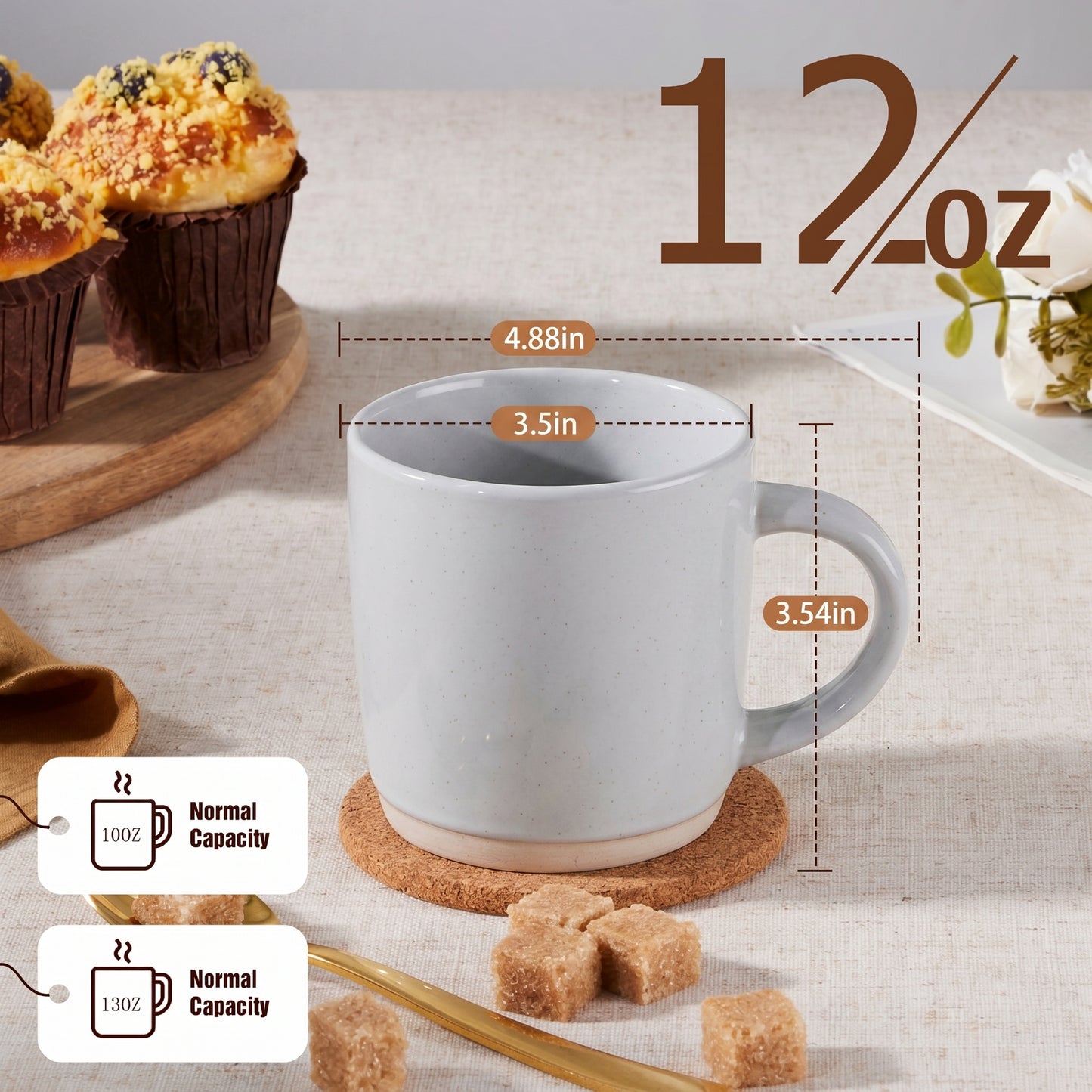 Vesteel Coffee Mugs Set of 4, 12oz Porcelain Coffee Cups with handle, Ceramic Stoneware Mug for Milk, Coffee, Hot Cocoa, Microwave & Dishwasher Safe, Light Gray