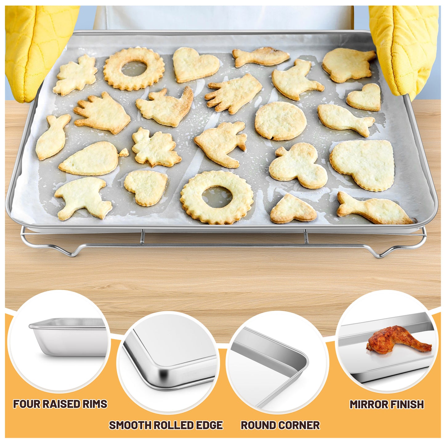 Vesteel 20" x 14" x 1" Extra Large Baking Sheet Set of 2, Heavy Duty Stainless Steel Cookie Sheet Baking Pan for Oven, Non-Stick & Dishwasher Safe
