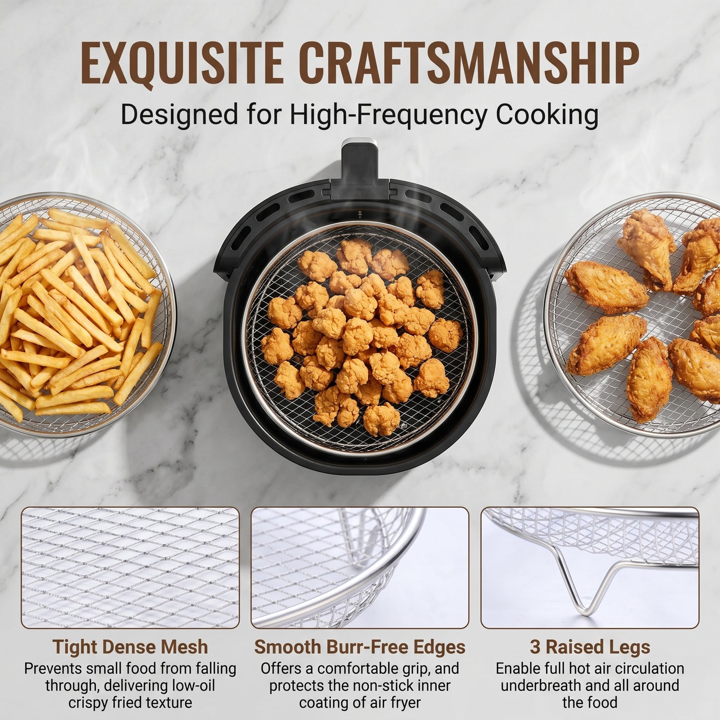 Vesteel Round Air Fryer Racks, 3 Tier Stackable Air Fryer Basket Accessories, 7.9” Dehydrator Rack for Air Fryer Steamer Oven, Roasting Rack Set Fits 6 -10 QT Air Fryer, Dishwasher Safe