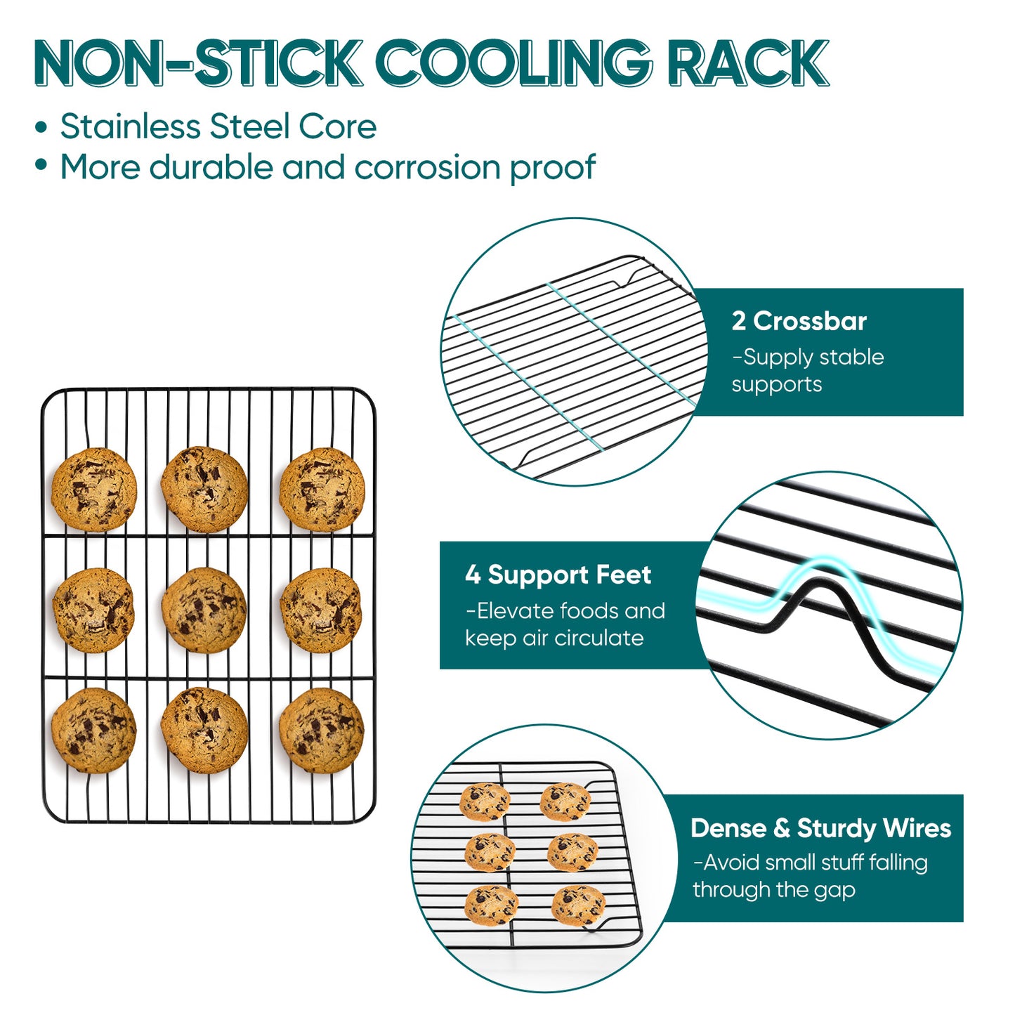Vesteel 2-Pack Cooling Racks, Nonstick Stainless Steel Baking Racks for Baking, Roasting, Cooling, Grilling - 12” x 9”