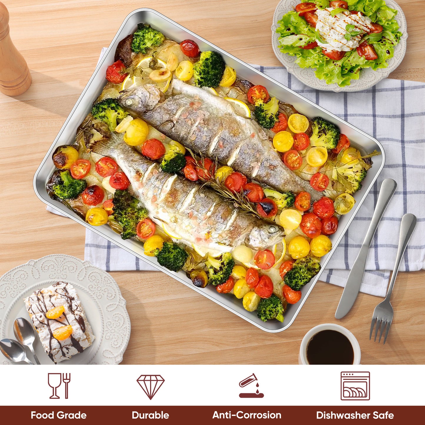 VeSteel Baking Cookie Sheet Set of 2, 17.7 x 13 x 1 inches Stainless Steel Rectangle Baking Pan Oven Tray, Dishwasher Safe