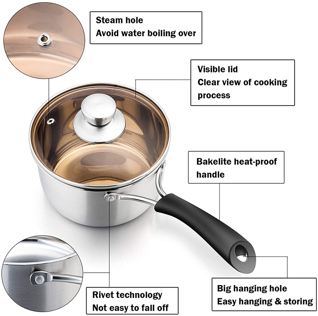VeSteel 1 Quart Saucepan, Stainless Steel Saucepan with Lid, Small Sauce for Home Kitchen Restaurant Cooking
