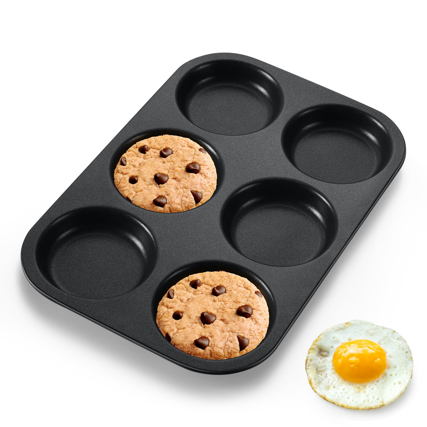 Vesteel Muffin Top Pan, 6-Cup Stainless Steel Cupcake Pan for Baking, 11” x 7.5” Regular Size Metal Pan Tin Tray for Mini Cake Cookie Egg Hamburger, Oven Safe