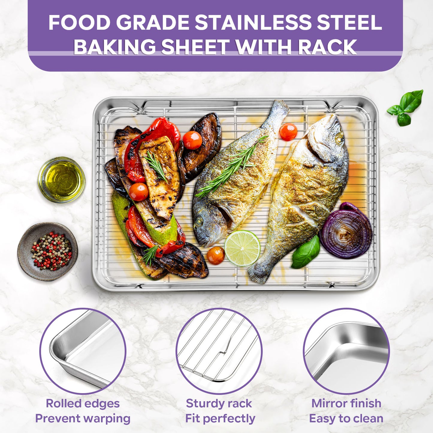 Vesteel 16 inch Stainless Steel Baking Sheet with Rack Set, Cookie Sheet Baking Pan Tray with Cooling Rack