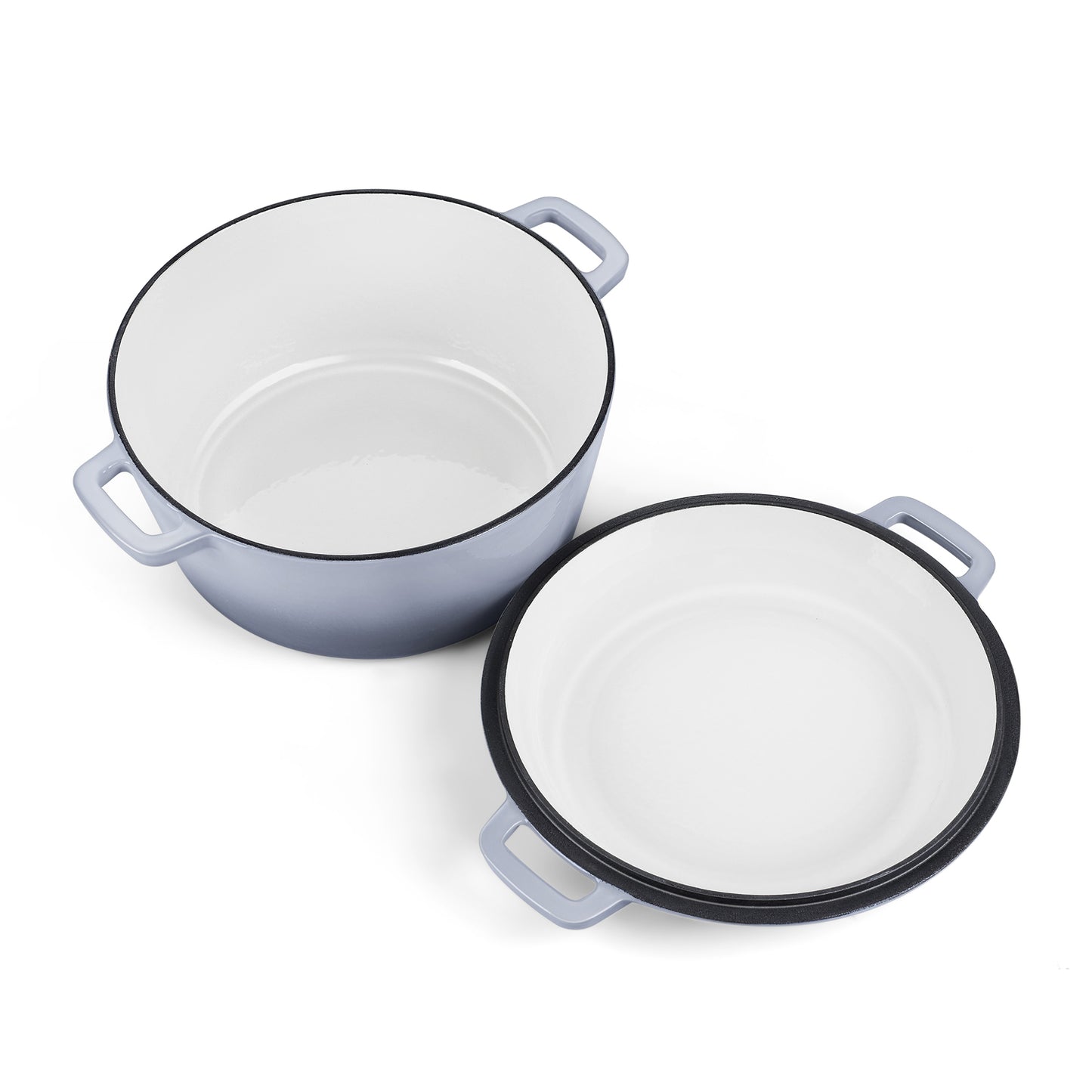 Vesteel 2-in-1 Enameled Cast Iron Dutch Oven with Skillet Lid, 5 Quart Dutch Oven Pot Cookware with Handles for Grilling, Stewing - Grey