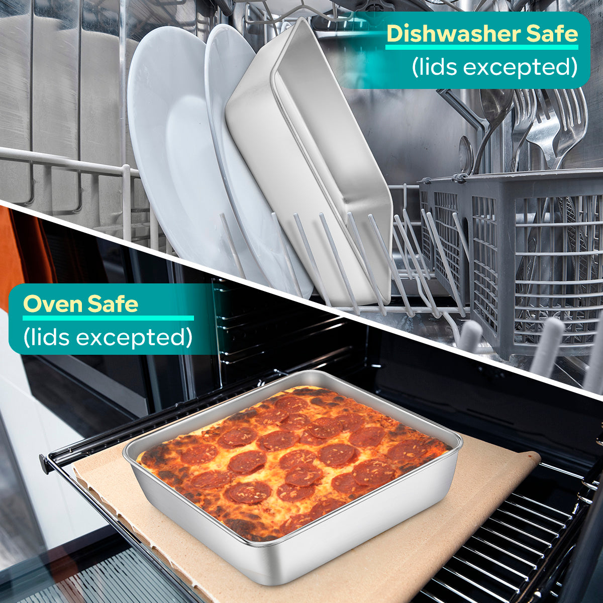 9 inch Square Cake Pan with Lid, Vesteel Stainless Steel Rectangle Brownies Baking Pan, Non-Toxic & Warp Resistant, Rust Free & Dishwasher Safe