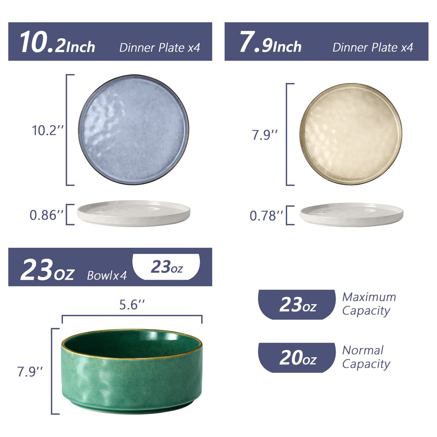 Vesteel Dinnerware Sets, 12-Piece Stoneware Plates and Bowls Set, Dishes Set for 4, Elegant Ceramic Dinnerware for Home Restaurant - Multi-color