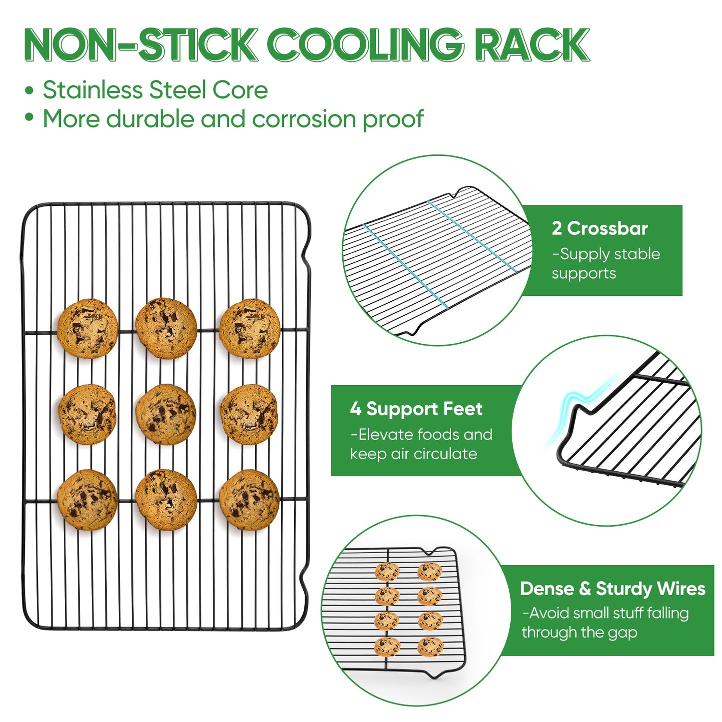 Vesteel 2-Pack Cooling Racks, Nonstick Stainless Steel Baking Racks for Baking, Roasting, Cooling, Grilling - 16.5” x 11.5”