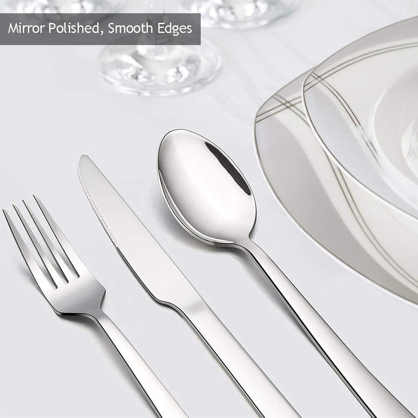 60-Piece Silverware Set, Vesteel Stainless Steel Flatware Set Service for 12, Modern Tableware Cutlery Set for Home and Restaurant, Square Edge & Mirror Finish, Dishwasher Safe