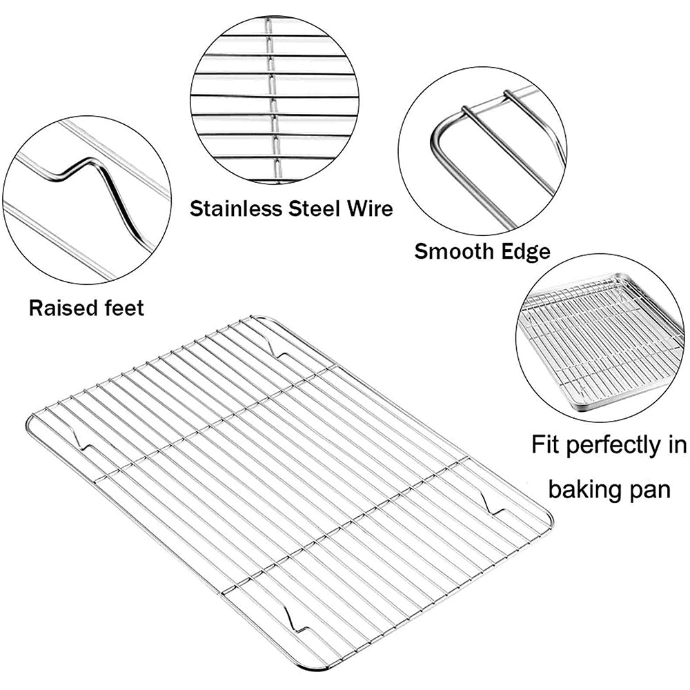 VeSteel Baking Sheet with Rack Set, Stainless Steel Cookie Sheet Baking Pans with Cooling Rack, Non Toxic & Healthy, Rust Free & Heavy Duty, Mirror Finish & Easy Clean, Dishwasher Safe - 6 Pieces