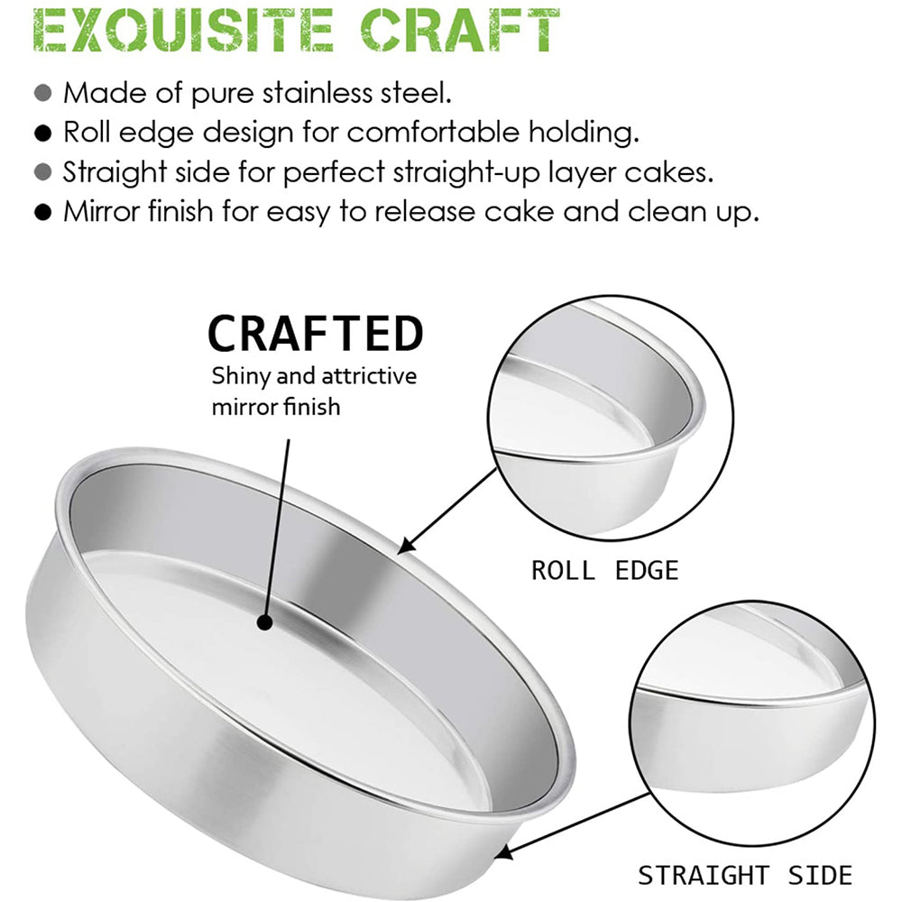 Vesteel 10 inch Cake Pan Set of 3, Stainless Steel Round Layer Cake Baking Pans Birthday Cake Pan, Mirror Finish & Dishwasher Safe