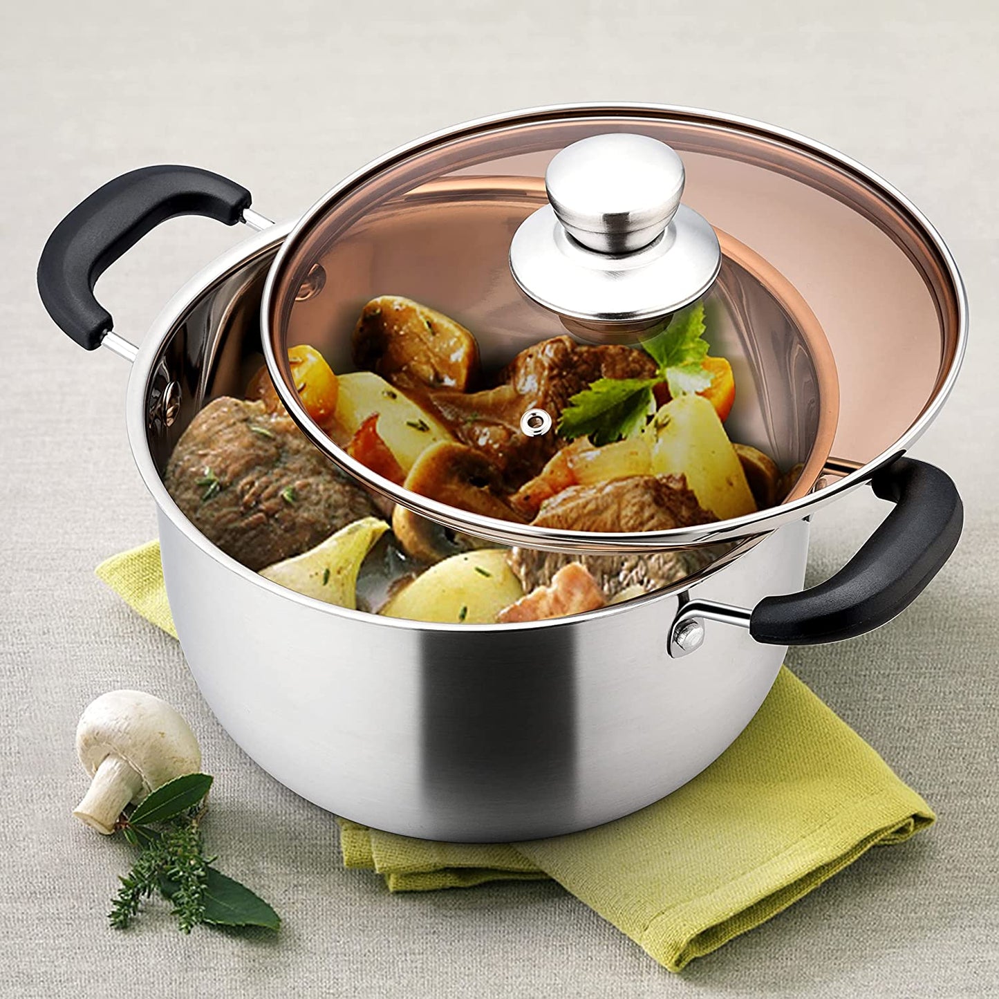 VeSteel 4 Quart Stock pot with Lid, Stainless Steel Soup Pasta Pot, Heat-Proof Double Handles - Dishwasher Safe