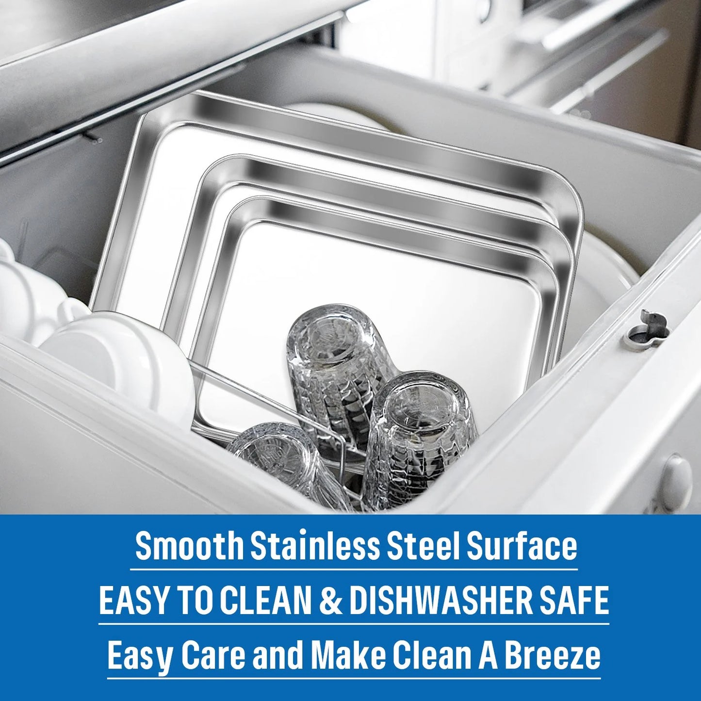 Vesteel Baking Sheet Set of 3, Stainless Steel Baking Pan Oven Tray Cookie Sheet, Healthy & Dishwasher Safe
