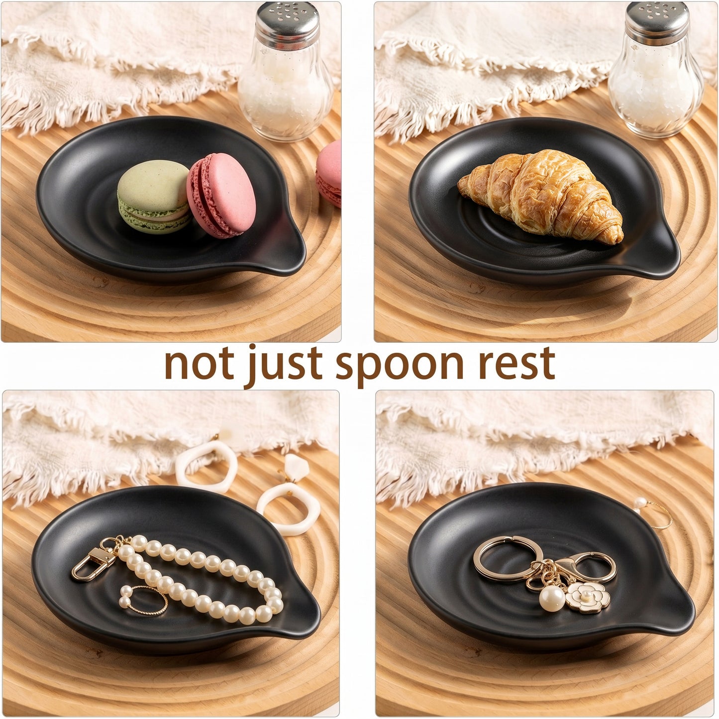 Vesteel Ceramic Spoon Rest, 5.1 inch Kitchen Teardrop Spoon Holder for Countertop, Utensil Rest for Spatula Ladle Tongs, Stove Top Spoon Tray, Heat-Resistant & Dishwasher Safe, Matte Black