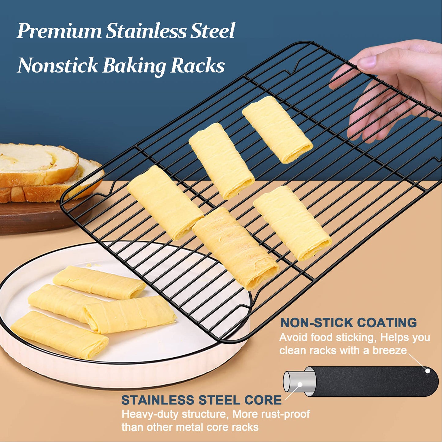 Vesteel Nonstick Cooling Racks Set of 2, Stainless Steel Baking Racks for Baking, Roasting, Cooling, Grilling - 15.3” x 11.25”