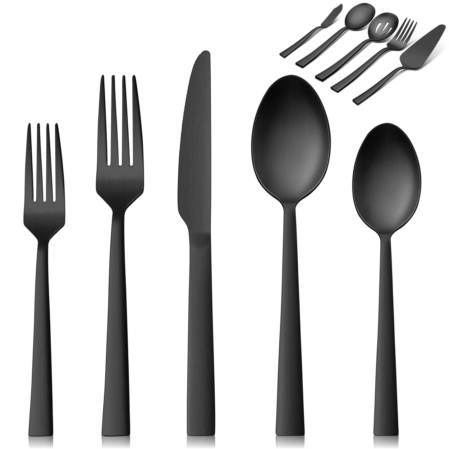 VeSteel 65Pcs Matte Black Silverware Set with Serving Utensils, Stainless Steel Flatware Set Service for 12, Metal Cutlery Eating Utensils Tableware Includes Forks/Spoons/Knives/Hostess Set