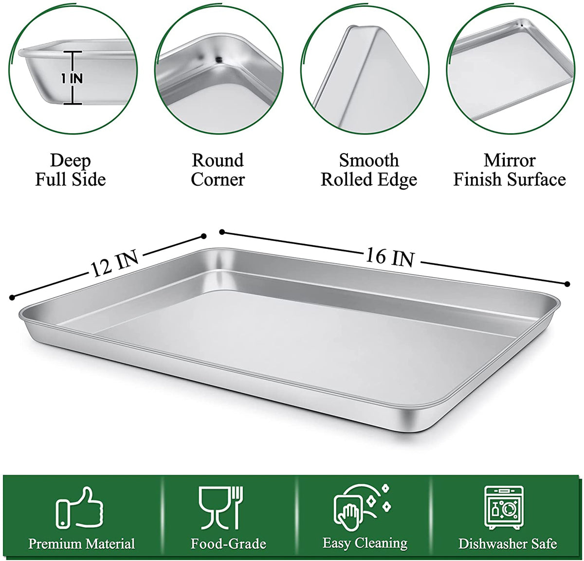 VeSteel Baking Sheets and Racks Set, Stainless Steel Rectangle Baking Sheet Oven Tray and Cooling Grid Rack for Cookies Meats, Size 16 x 12 x 1 Inch