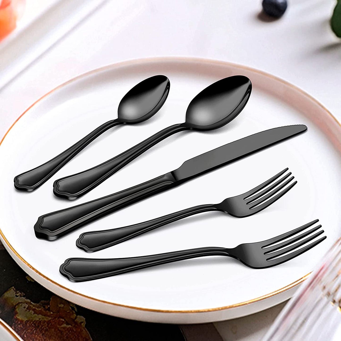 Vesteel 20-Piece Black Silverware Set for 4, Stainless Steel Flatware Cutlery Set with Scalloped Edge, Modern Tableware Eating Utensils Set